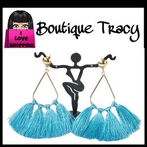 Boho Turquoise Fringe Tassel Drop Earrings